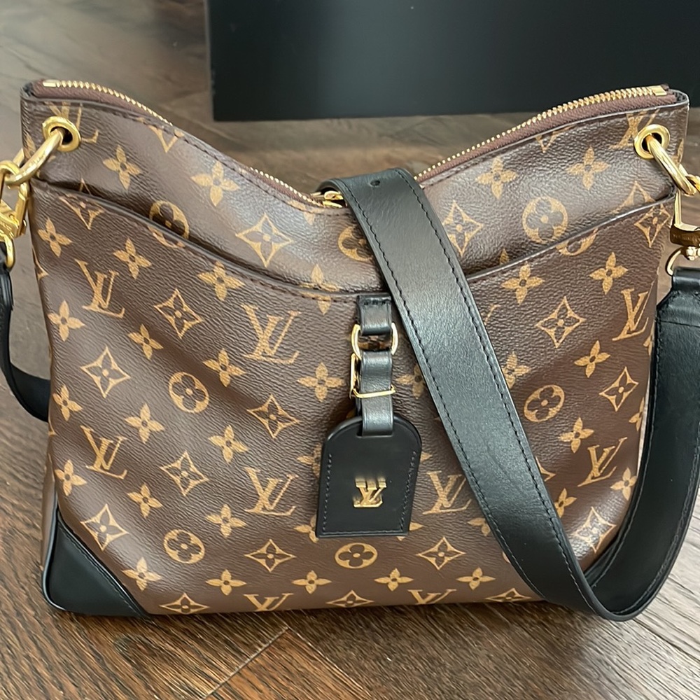 Authentic Louis Vuitton - Odeon MM Monogram and Black Cowhide Bag